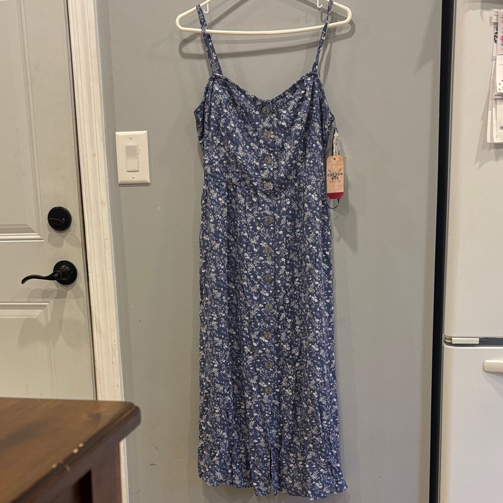 Chic Blue Floral Midi Dress Cotton & Rye Outfitters